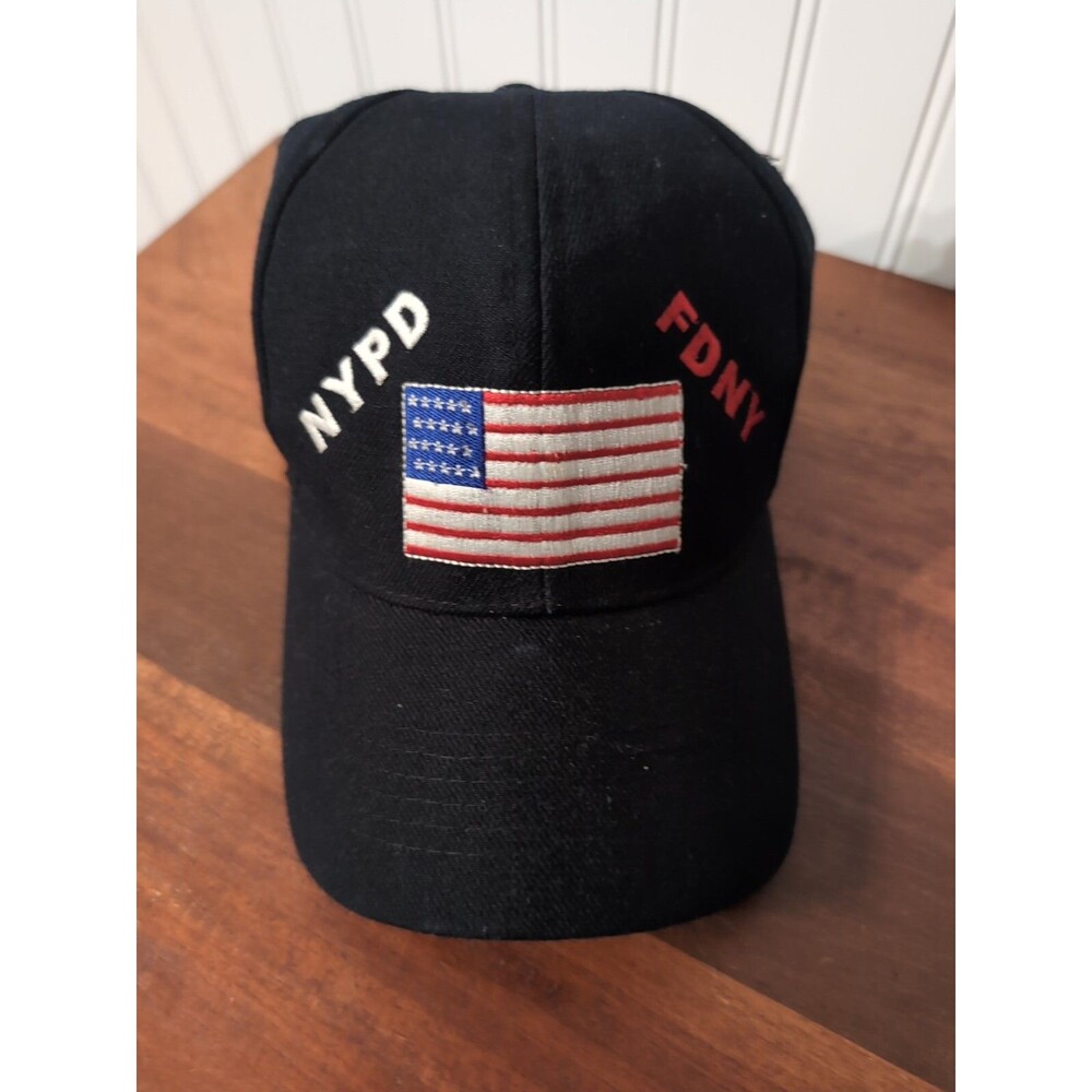 NYPD FDNY baseball hat ONE SIZE ADJUSTABLE BLACK  EUC